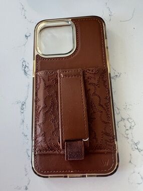 Brown Leather Phone Case with Hand Strap - iphone 15 pro max . walli case